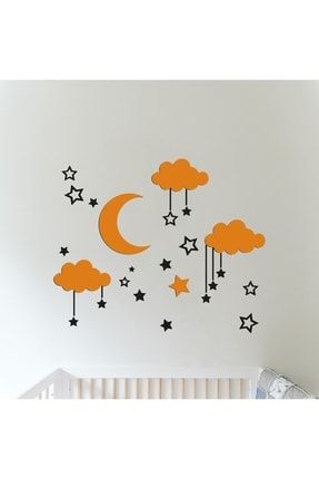 Bebek Odası Için Ahşap Gökyüzü Kompozisyonu Duvar Dekoru Turuncu-siyah WD-GOKYUZUKOMP