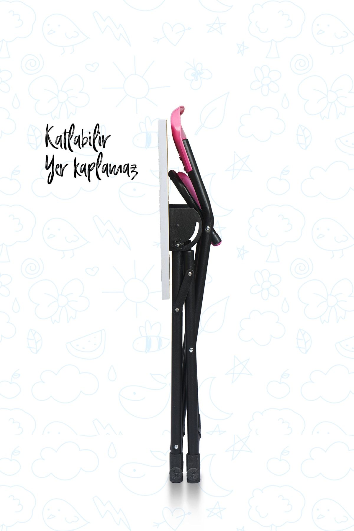 Bebelovv Çocuk Ders Çalışma Masası Yazı Tahtalı Lüks Katlanabilir Sandalyeli IV10524