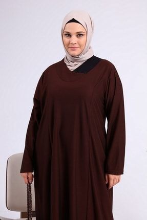 Tesettür Büyük Beden Kadın Jakar Zikzak Desen Elbise PRA-5280062-488884