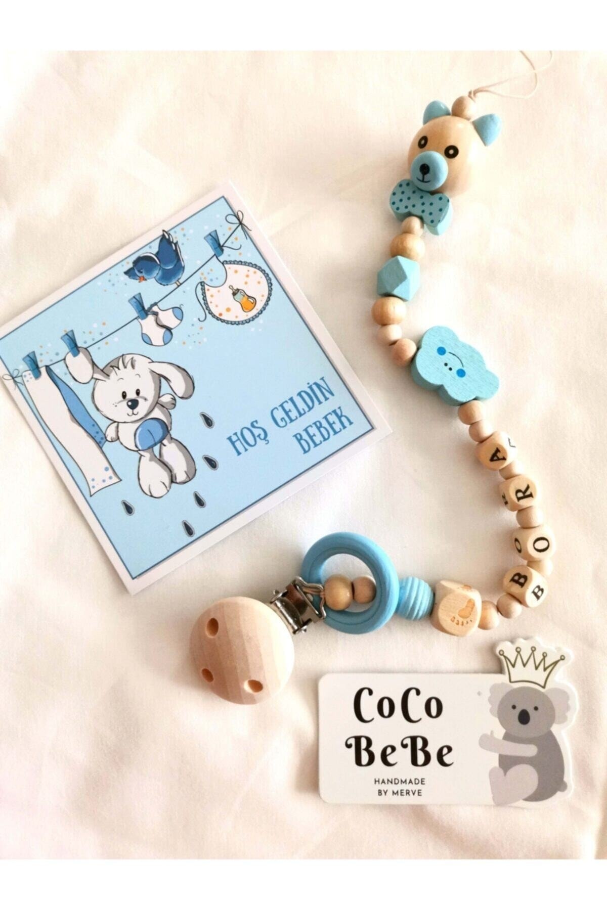 Coco Shoptr %100 Doğal Ahşap Ürünlerden Bebek Emzik Zinciri