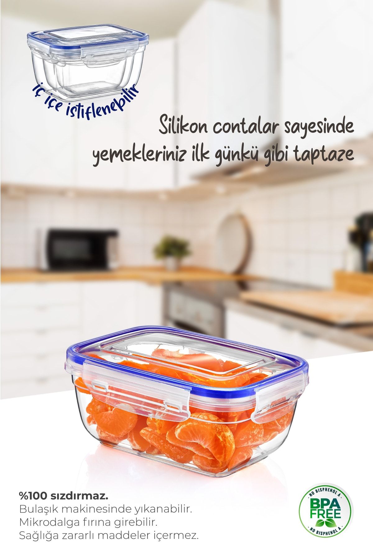 Vienev-Set of 3 400 Ml Shallow Rectangular Storage Container with Gasket 2