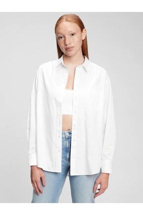 Kadın Beyaz 100% Organik Pamuk Oversize Gömlek 755814