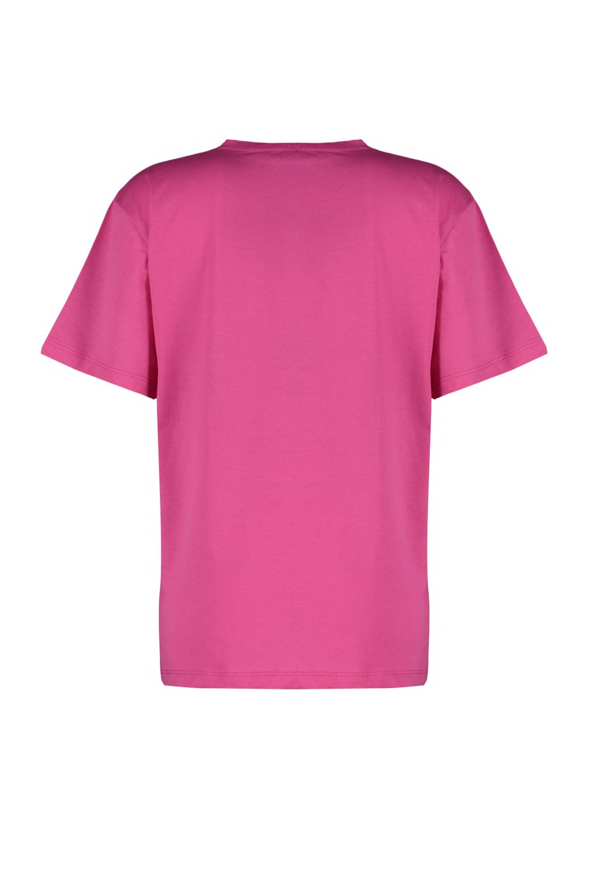 und Rundhalsausschnitt TWOSS20TS0134 weiter Collection Trendyol Baumwolle Fuchsiafarbenes 100 Boyfriend-Strick-T-Shirt aus mit - % Trendyol Passform