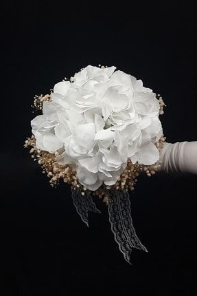 Beyaz Ortancalı Gelin Çiçeği Krem Cipsolu Gelin Buketi GBT185