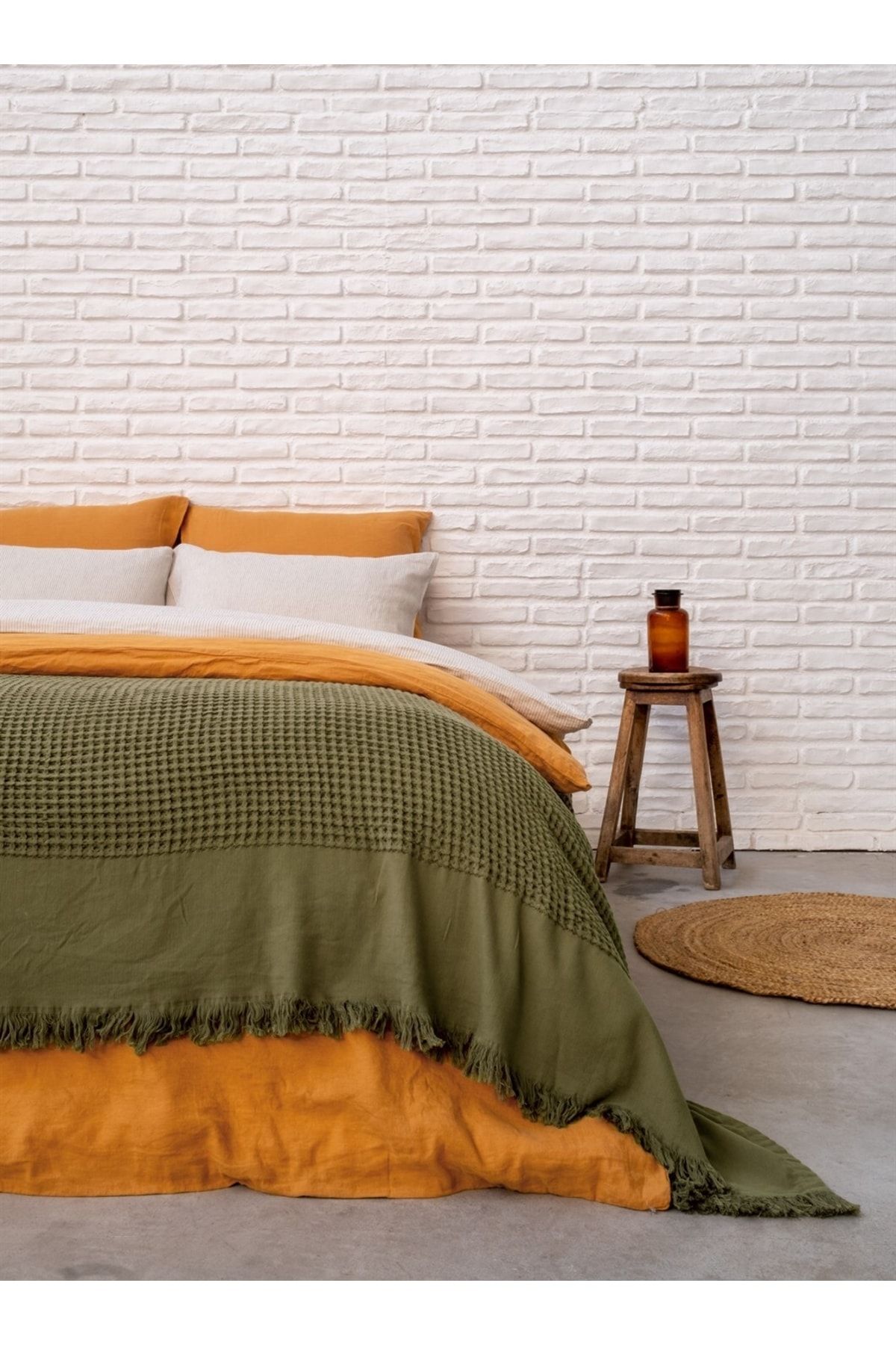 Barine Cuvertură De Pat Din Bumbac Waffle Kaki - 160x260 - Mărime unică
