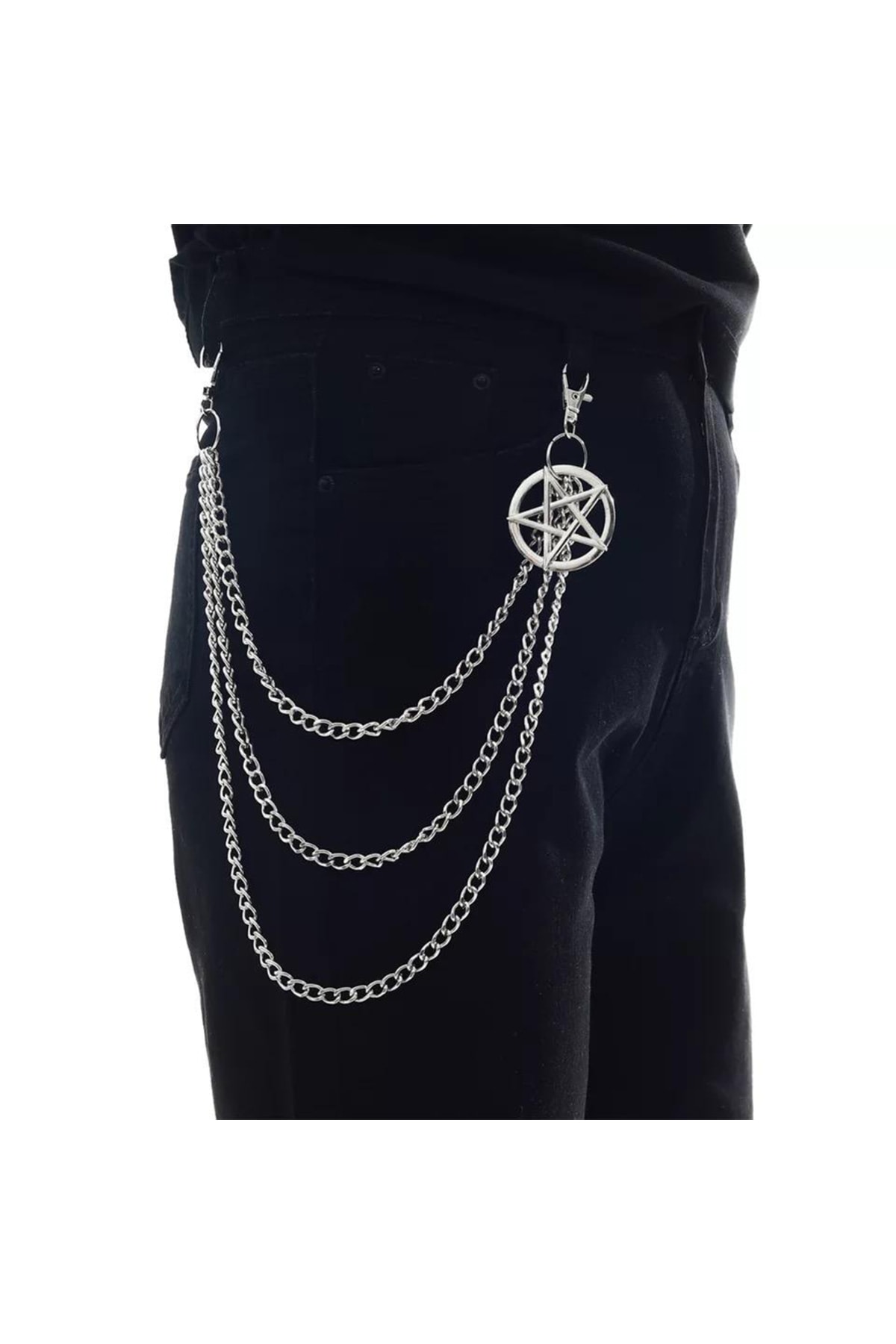 Köstebek Gothic Punk Fashion Pentagram Detaylı Üçlü Pantolon Zinciri