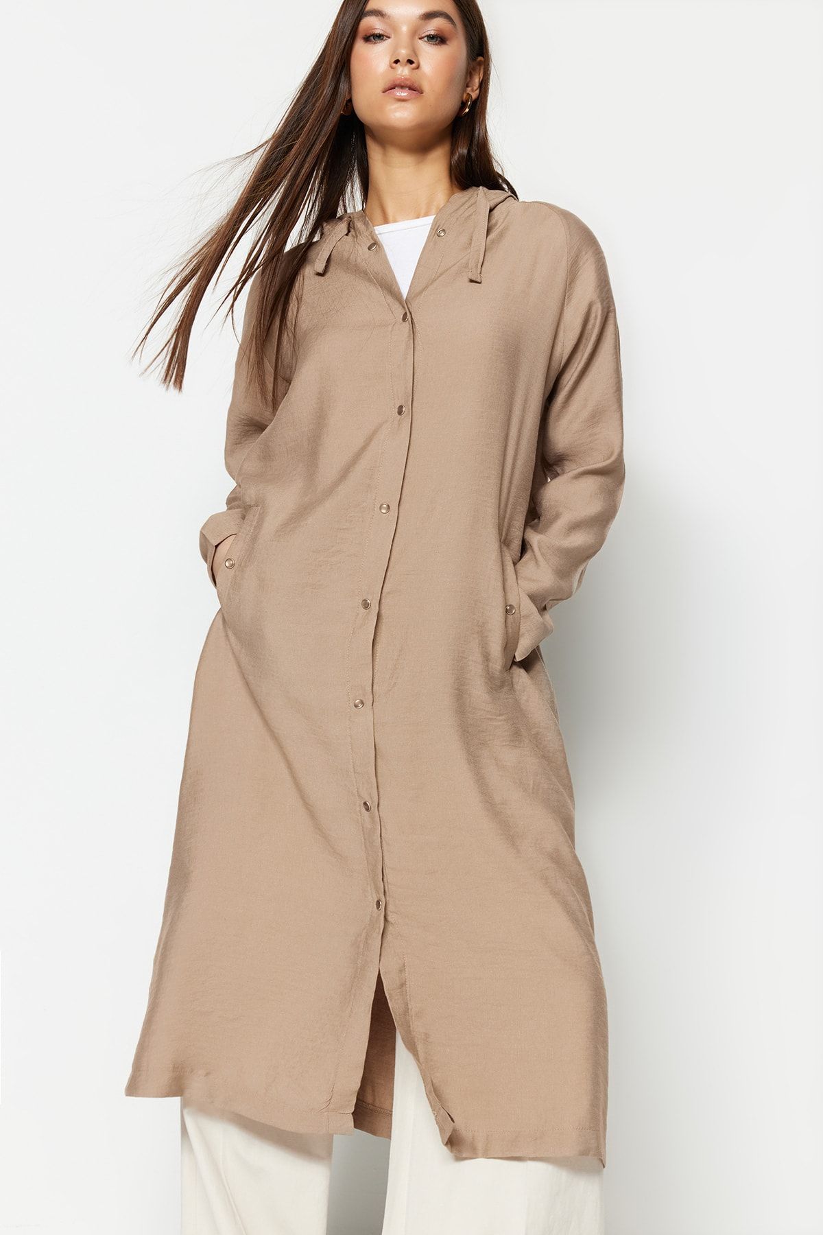 Trendyol Modest-Mink Color Hooded and Snap Closure Woven Cap - TCTSS21KF0002 4