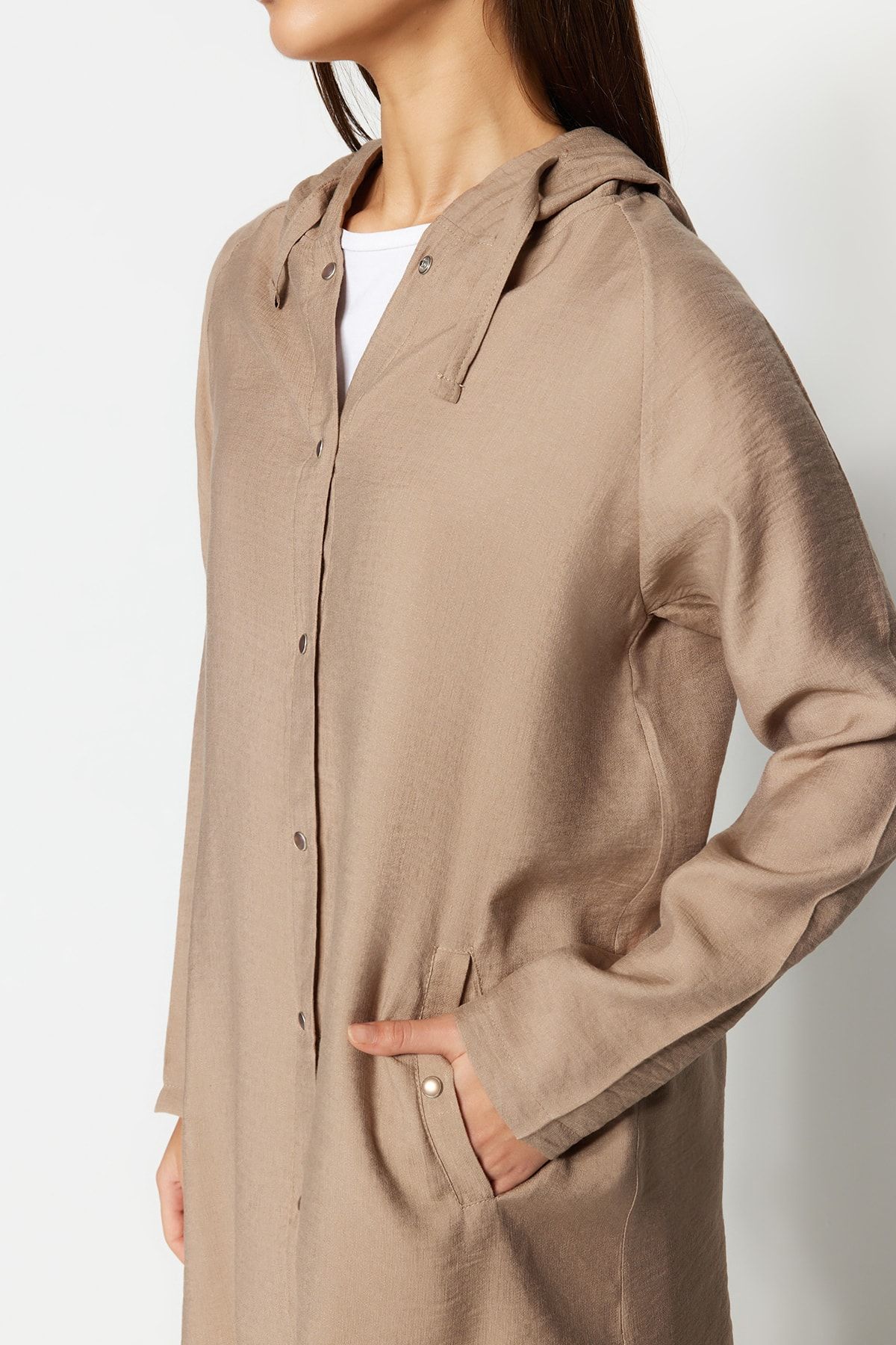 Trendyol Modest-Mink Color Hooded and Snap Closure Woven Cap - TCTSS21KF0002 3