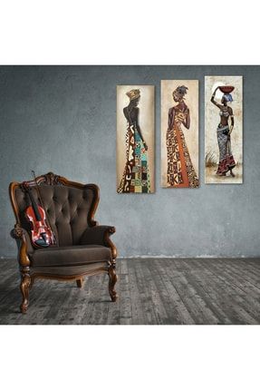 3 Parçalı Afrikalı Kadınlar Mdf Tablo - 3dikey-133 / 20x60 3DİKEY-133