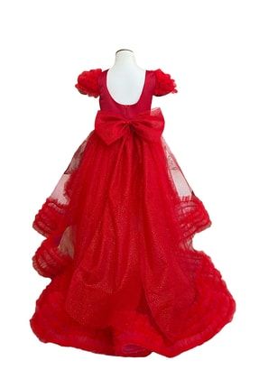 Red Shine Spring Kırmızı Önü Kısa Arkası Uzun Kız Çocuk Abiye Elbise zb2022redshinespring314