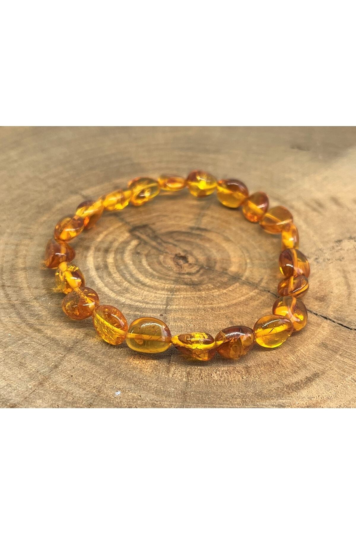 Kotryna Damla Kehribar Karamel Rengi Lastikli Yetişkin Bileklik