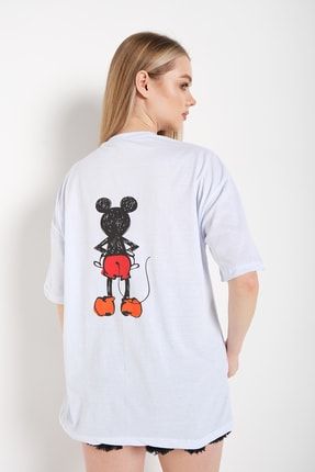 Kadın Beyaz Sırt Baskılı Mickey Mouse T-shirt KBSMMT-012-TS