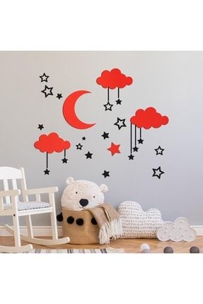 Bebek Odası Için Ahşap Gökyüzü Kompozisyonu Duvar Dekoru Kırmızı-siyah WD-GOKYUZUKOMP