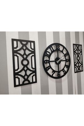 Time Collection 3 Parça Fero Latin Rakamlı Dekoratif Duvar Saati (SİYAH) 4040-3PT-SAAT