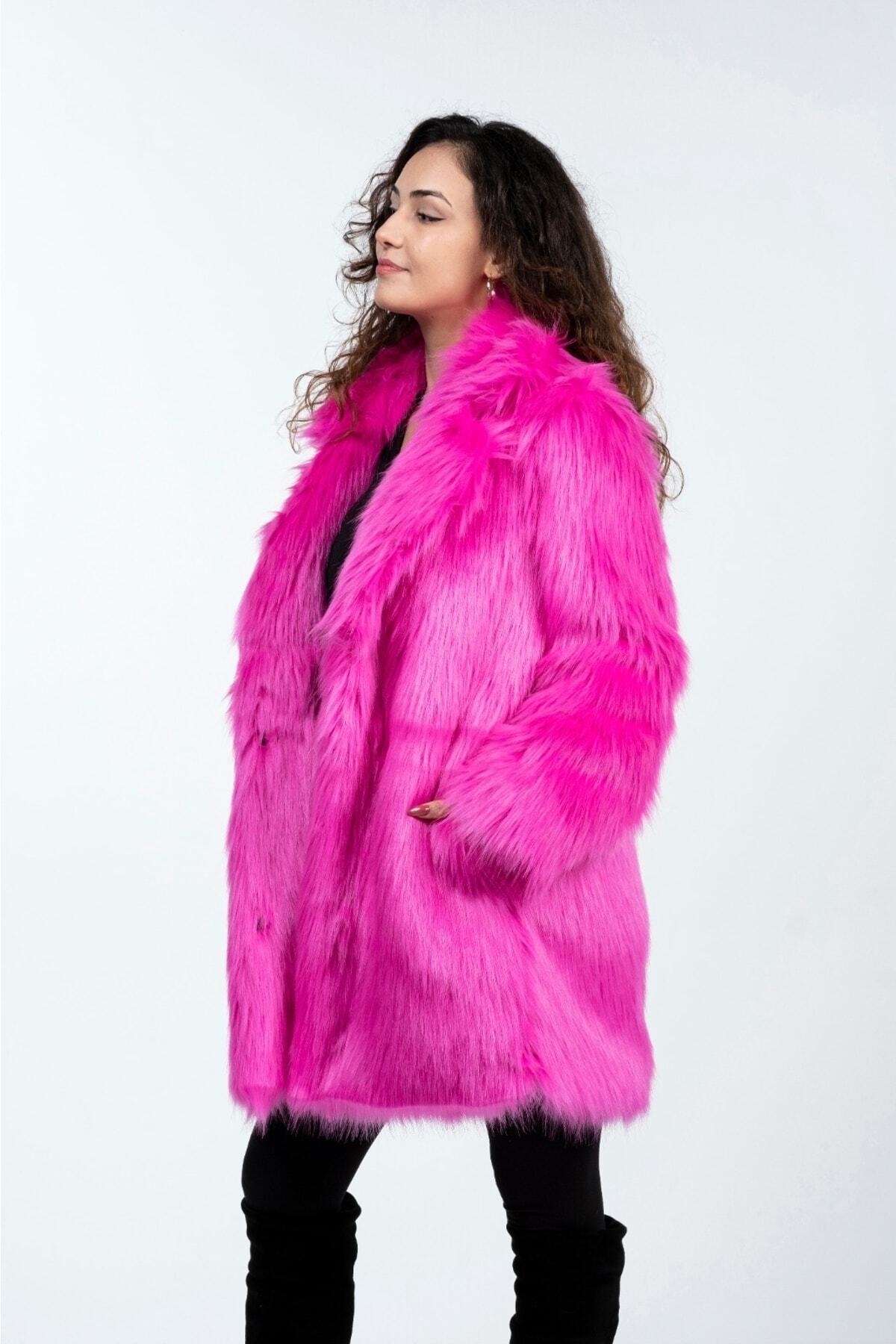 KürkZone  Kadın Ingiliz Yaka Yeni Trend Ithal Kürk Kısa Manto - Görsel 3