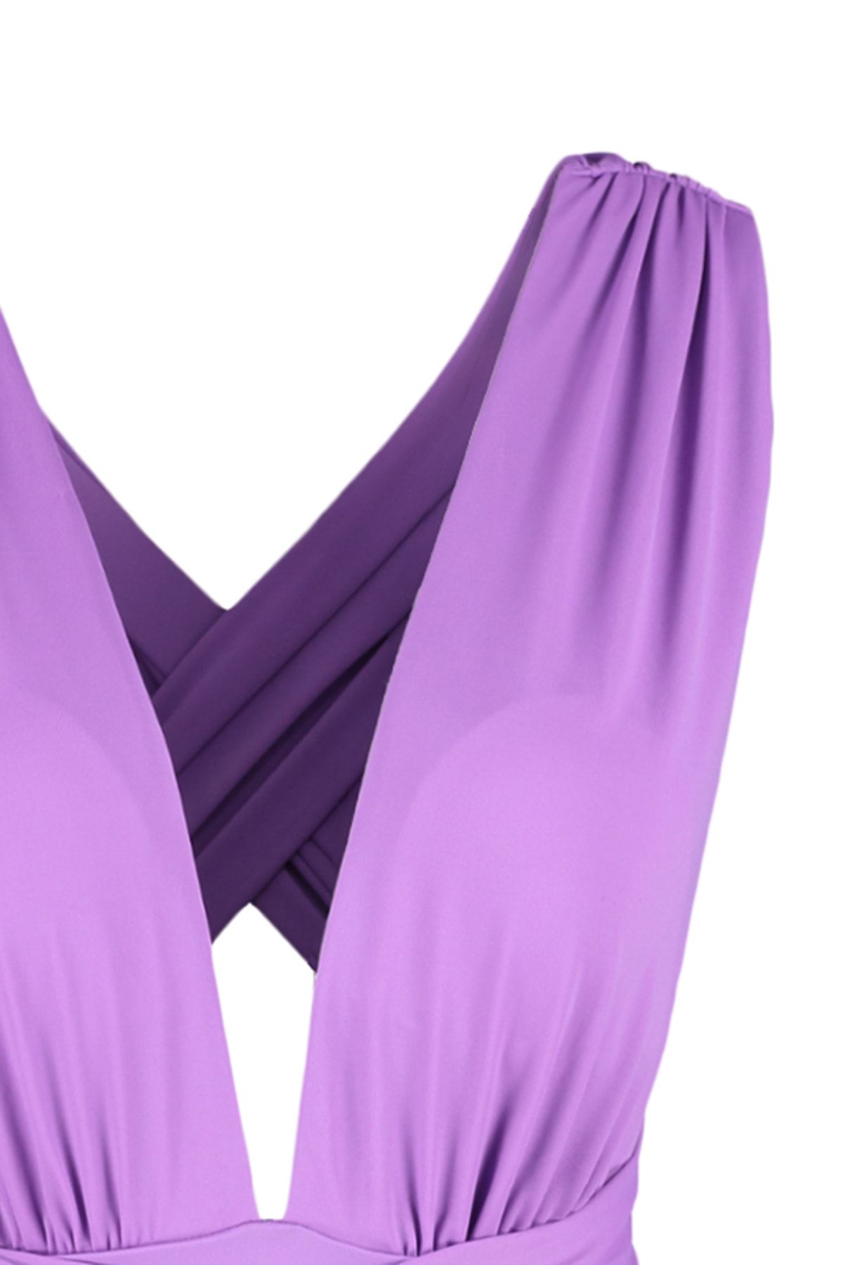 Trendyol Collection-Costum de baie mov cu decolteu adânc, cu detaliu la spate, drapat Hipster Core TBESS21MA0041 7