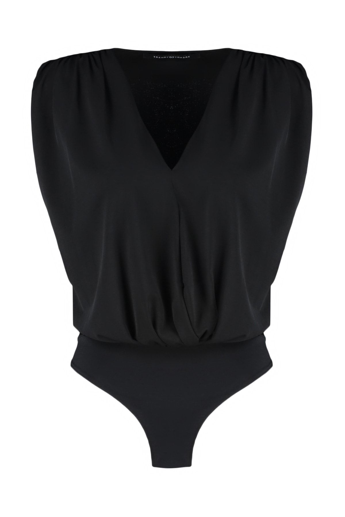 Trendyol Collection-Schwarzer, gepolsterter Strickbody mit zweireihigem Kragen, flexiblem Druckknopf TWOSS23BD00007 6