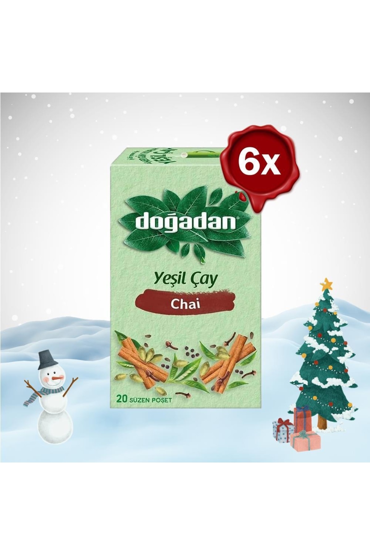 Doğadan Yılbaşı Paketi Yeşil Çay Chai Poşet Bardak Çay X 6