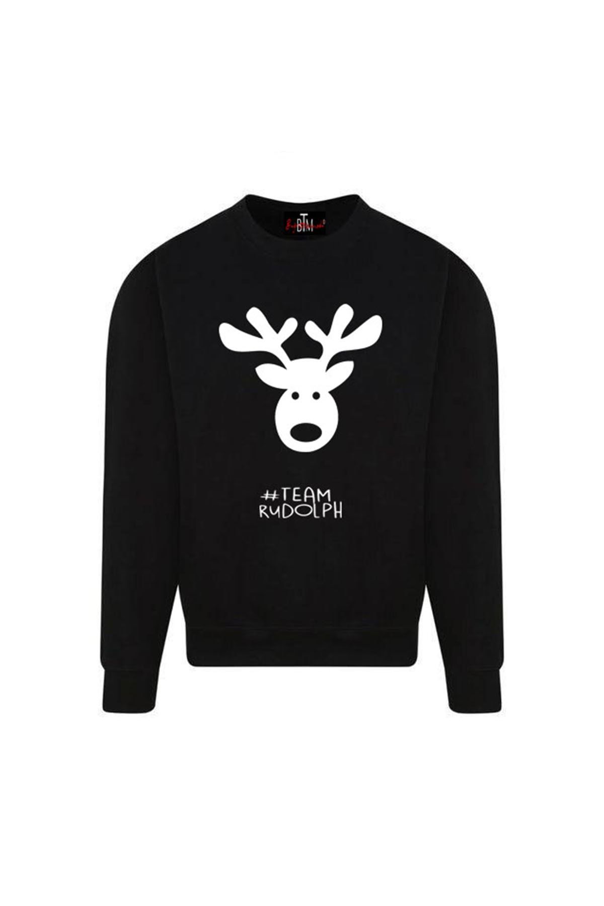Buğraterzimoda-Коледно новогодишно семейно комбинирано черно суитшърт с щампа на елени с кръгло деколте (цената е за единичен) 3