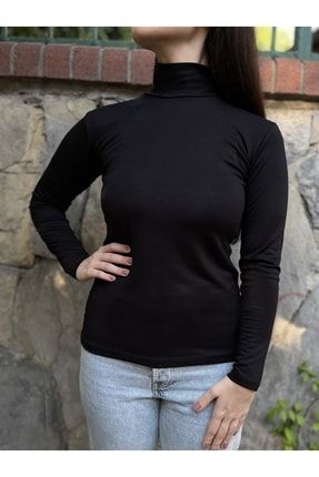 Kadın Siyah Uzun Kollu Yarım Balıkçı Yaka Body HeroVvlKdnUzunKolYrmBlkTkliBody
