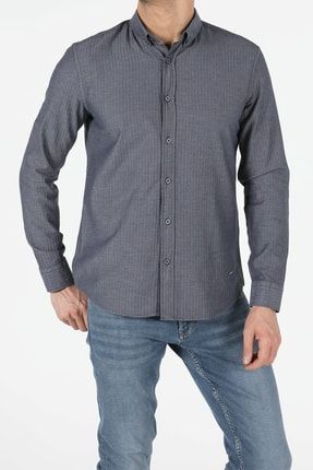 Slim Fit Shirt Neck Erkek Lacivert Uzun Kol Gömlek .CL1052323_Q1.V1_NAV