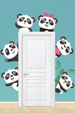 Sevimli Pandalar Kapı Kenarı Duvar Sticker 78484