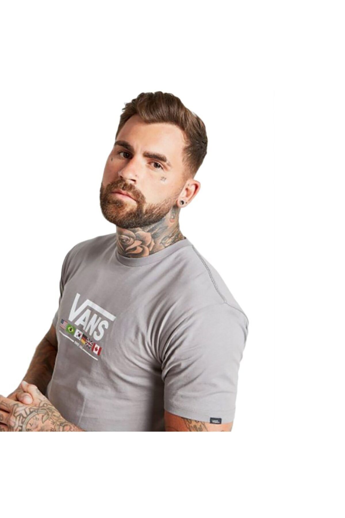 تی شرت طوسی یقه خدمه طرح چاپی گرافیکی مدل ساده آستین کوتاه مردانه ونس Vans (برند آمریکا)