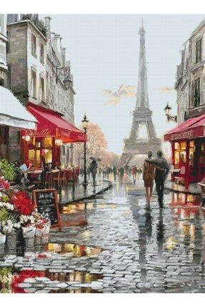 Sanat Yağmurdan Sonra Paris Ve Eyfel Elmas Mozaik Tablo / Mozaik Puzzle 40x54cm E2020449