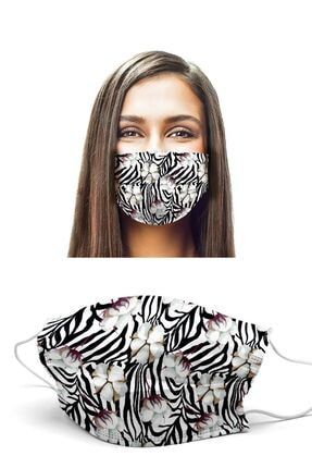 Zebra Pamuk Desenli Yıkanabilir Yeni Nesil Kumaş Telli Bez Maske RED4862
