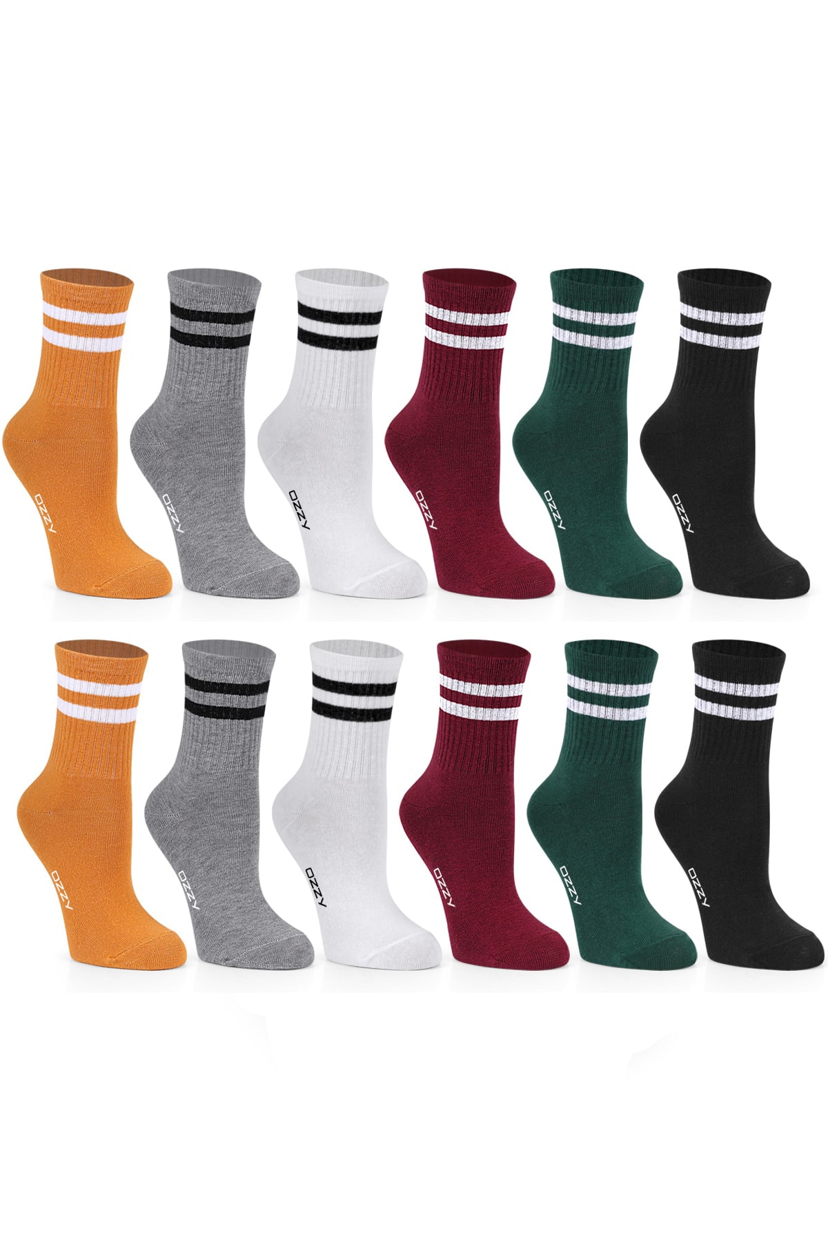 Ozzy Socks Kadın 12' Li Karışık Renkli Çizgili Tenis Çorabı