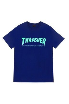 Unisex Lacivert Thrasher Baskılı T-Shirt BFGHKNZ8-KOR