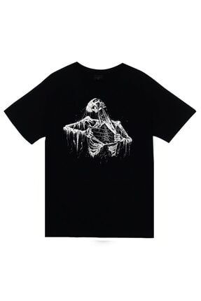 Unisex Siyah İskelet Rib Cage Kurukafa Baskılı T-shirt DFGJTY36-KOR