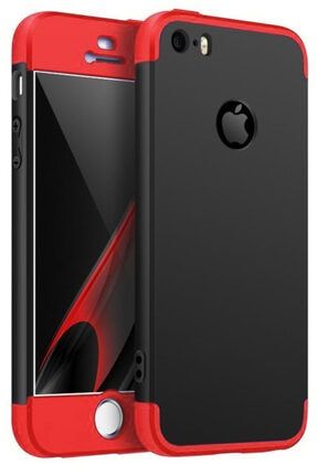 Apple Iphone 5/5s/se Kılıf 360 Tam Koruma Ays Kapak 3 Parça Slim Fit Siyah-kırmızı ip5778