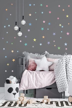 Renkli Yıldızlar | Dekoratif Sticker | Duvar Etiketi | Duvar Sticker | 7cm | 61 Adet | STC122