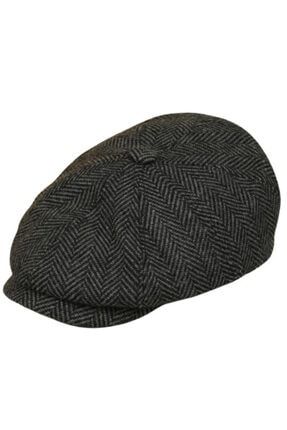 Ingiliz Stili Yünlü Kışlık Kasket Şapka [balıksırtı Füme] VG-1765
