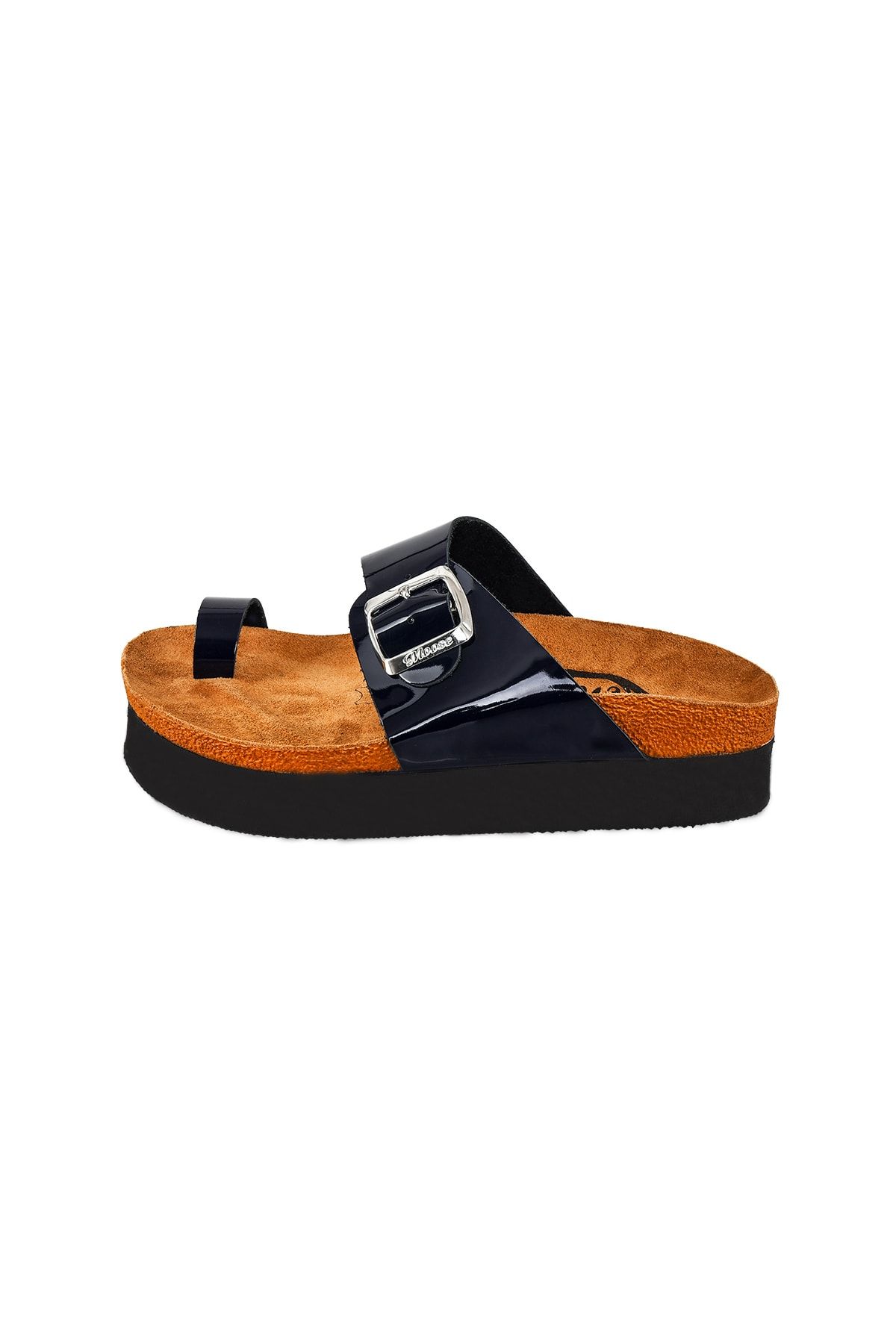 Moosefield-Genuine Leather Navy Blue Women's Slippers 2