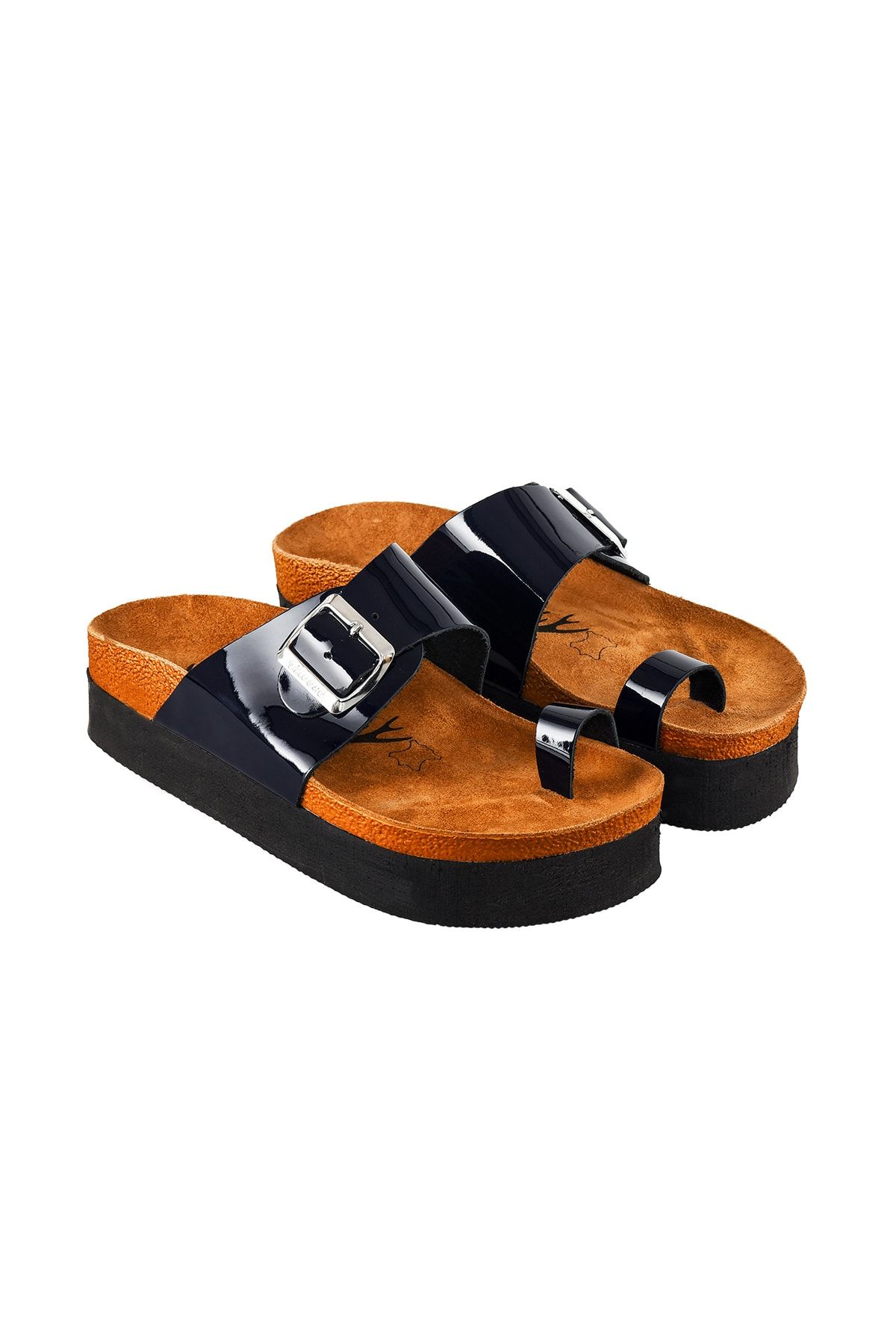 Moosefield-Genuine Leather Navy Blue Women's Slippers 3