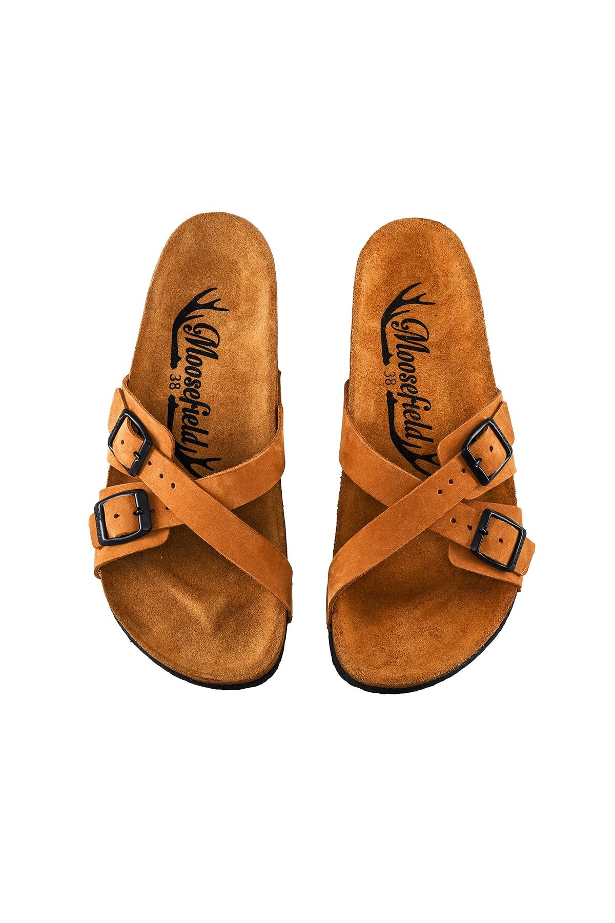 Moosefield-Genuine Leather Brown Women's Slippers 2