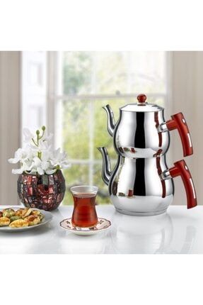 Çelik Çaydanlık Mercan Model Aile Boyu Çaydanlık Kırmızı EMRINTER43
