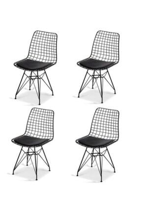 Roma 4'lü Siyah Tel Sandalye- Mutfak Sandalyesi AVVİO 148
