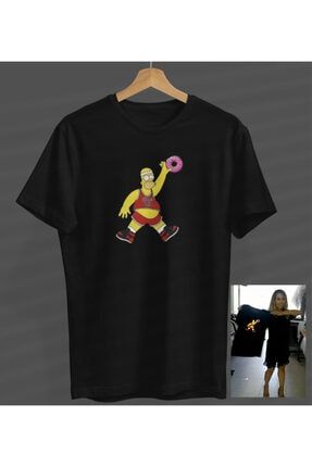 Basketbol Homer Simpsons Baskılı Unısex Siyah Yuvarlak Yaka T-shirt S2335804110SİYAHNVM