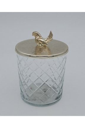 Dekoratif Cam Çerezlik-şekerlik Metal Kuş Kapaklı MUG005-GMS