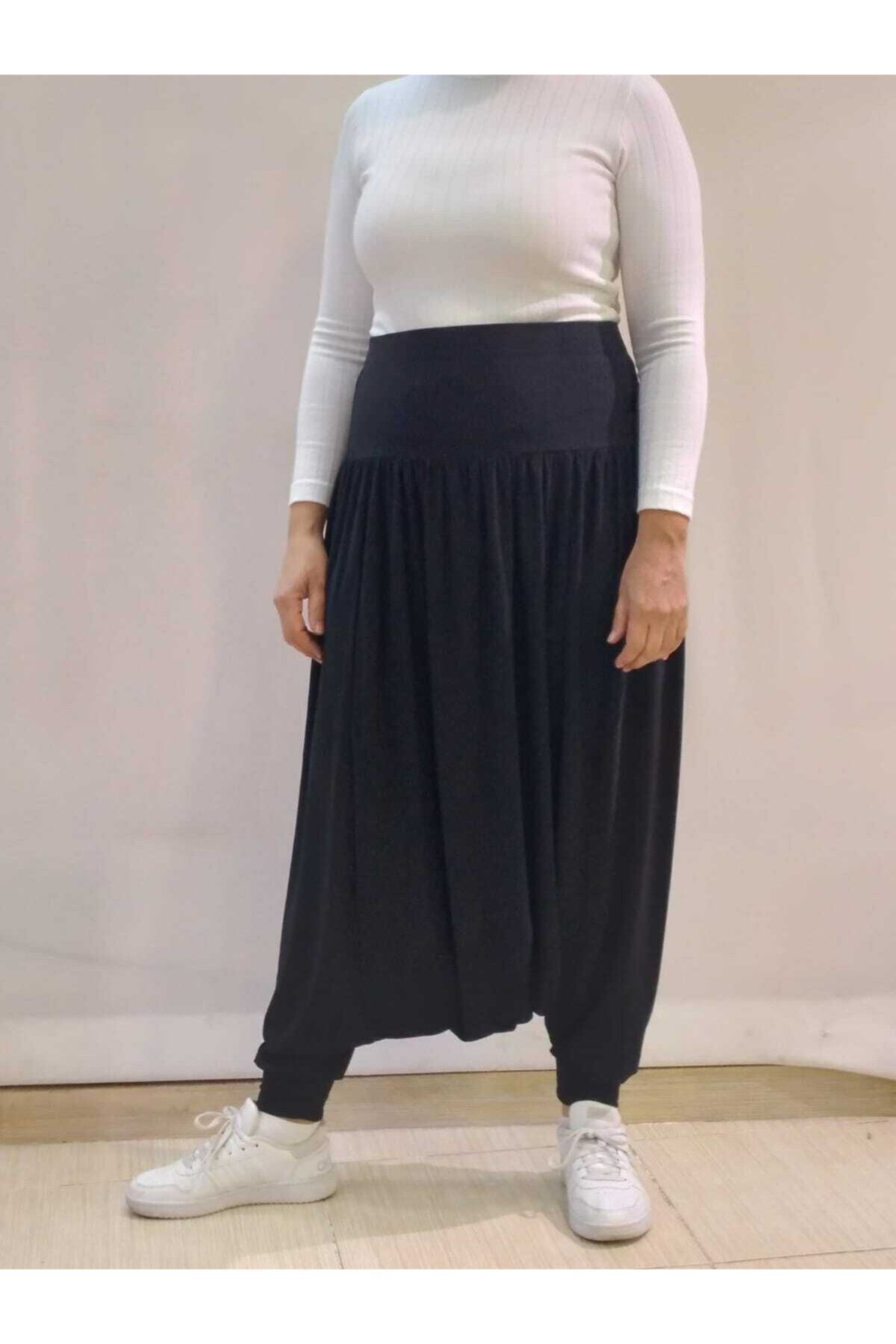 Mertcan Butik Shalwar Din Viscoză Neagră Cu Șnur În Talie Femeie - L/XL