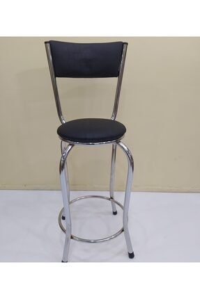 Sandalye Bar Tipi Yüksek Model Siyah 4 Adet Metal Çelik Nikelaj Suni Deri Döşeme El Yapım Bengi Tabure Bar Tipi Siyah 4 Adet
