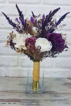 Mor Beyaz Mürdüm Vazo Buketi Gül Vazo Çiçeği Demeti Söz Nişan Çiçeği Modelleri Yapay Çiçekler AKERYAPAYOZELCICEKHH235