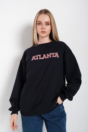 Kadın Sweatshirt Oversize Lacivert Atlanta Baskılı Sweat Atlanta-01122