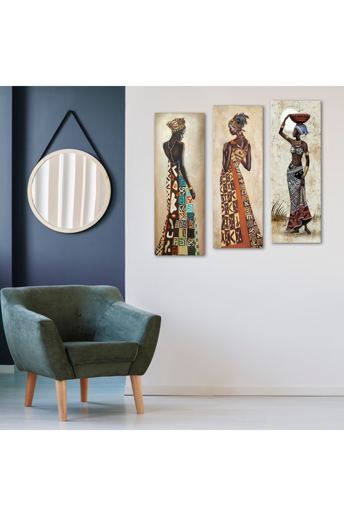 Evimona 3 Parçalı Afrikalı Kadınlar Mdf Tablo - 3dikey-133 / 20x60 UX8216