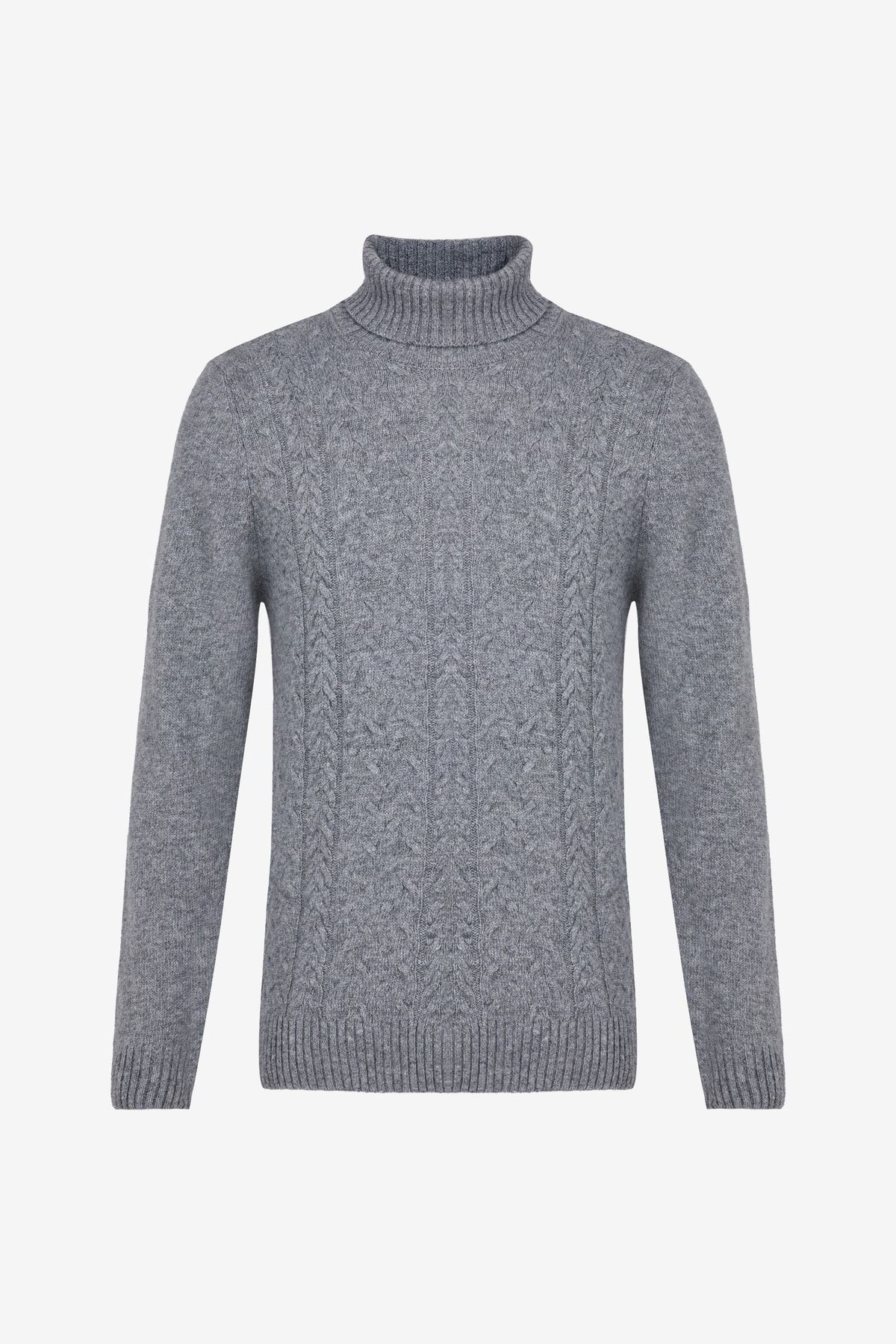 W Collection Gri Balıkçı Yaka Desenli Triko