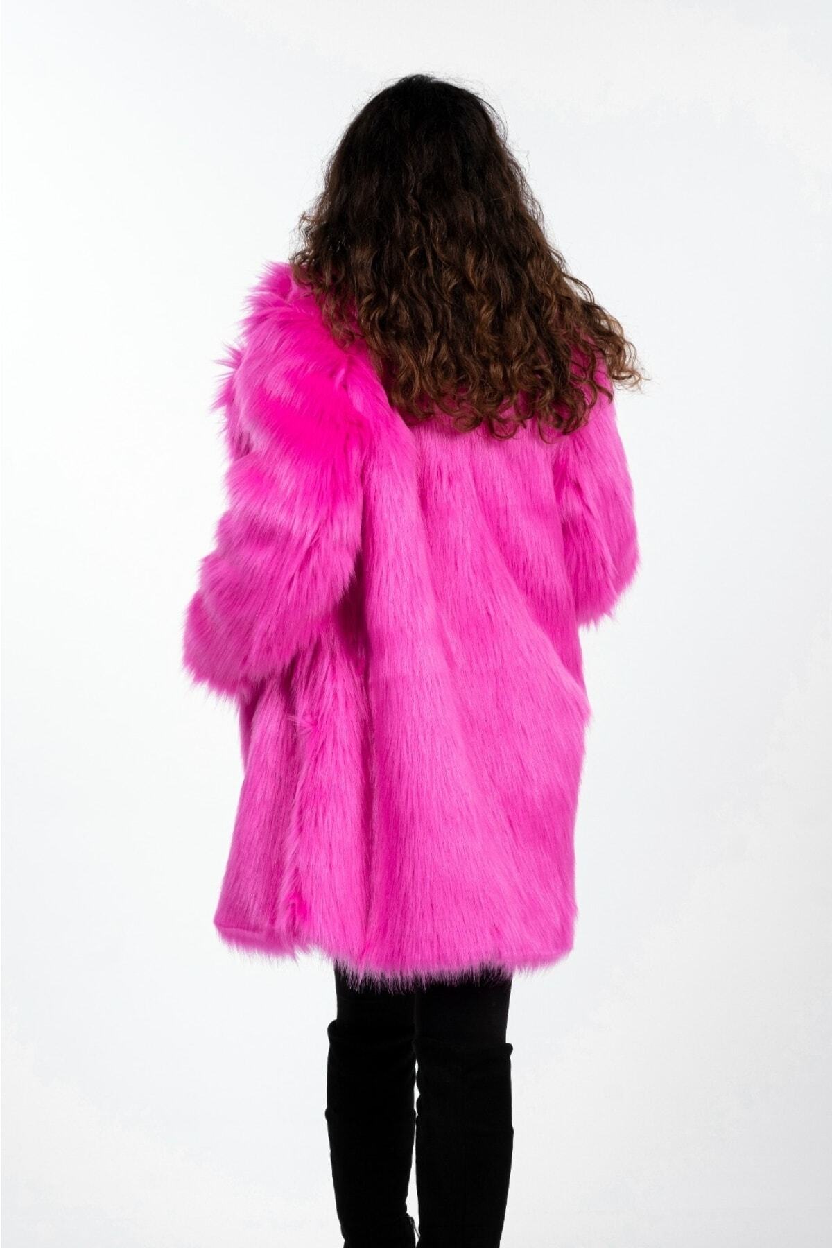 KürkZone  Kadın Ingiliz Yaka Yeni Trend Ithal Kürk Kısa Manto - Görsel 5