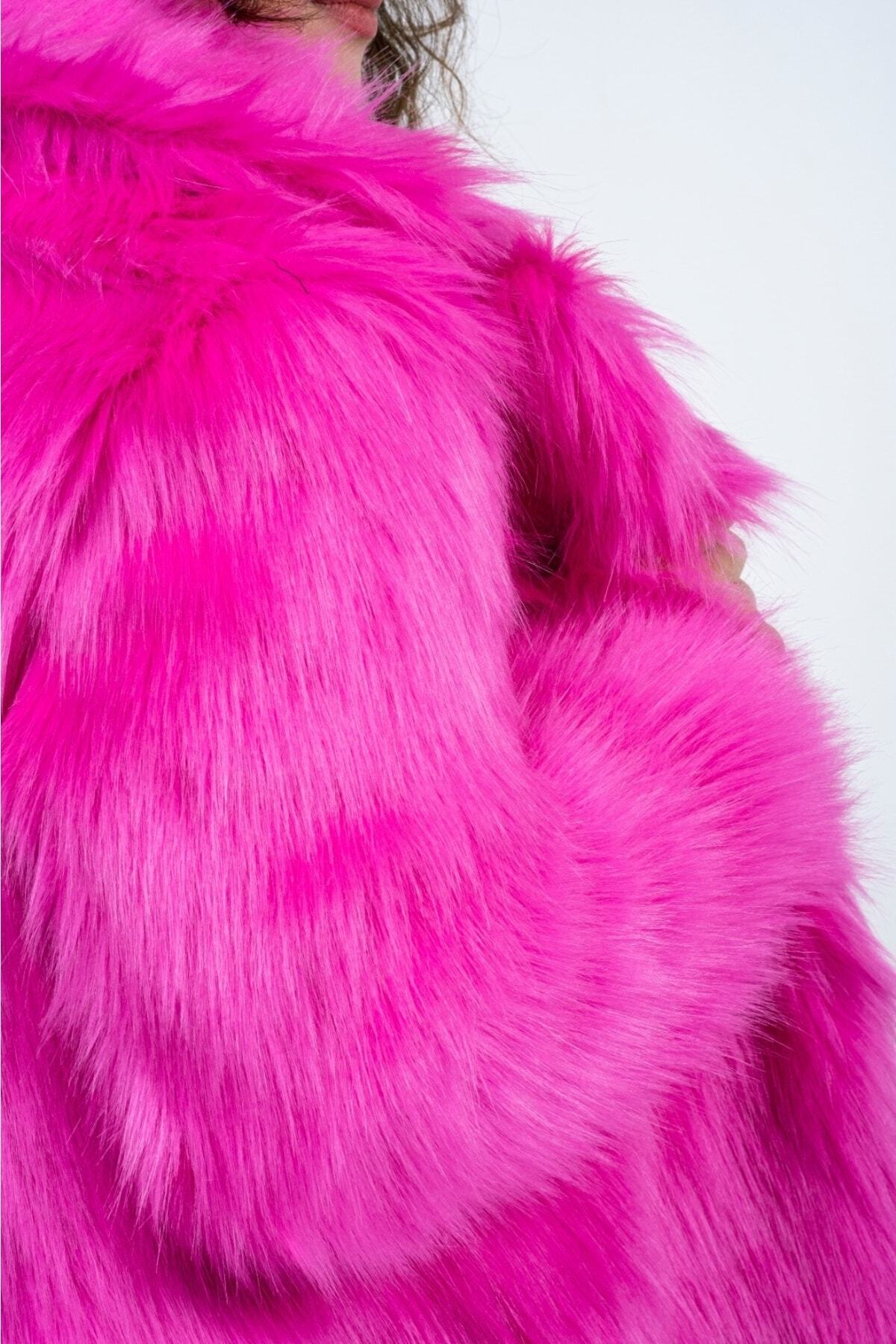 KürkZone  Kadın Ingiliz Yaka Yeni Trend Ithal Kürk Kısa Manto - Görsel 6